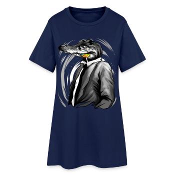 Krokodil Schwarz Weiß Zeichnung - Frauen T-Shirt-Kleid - Light Navy - Vorne