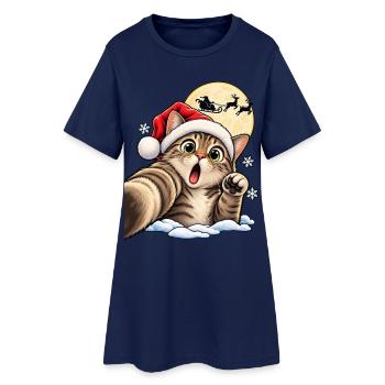Kätzchen im Santa-Hut vor Mondschlitten - Frauen T-Shirt-Kleid - Light Navy - Vorne