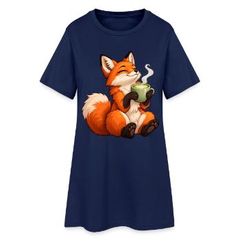 Fuchs mit Matcha Latte – Süße Teepause - Frauen T-Shirt-Kleid - Light Navy - Vorne