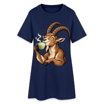 Steinbock mit Matcha Latte – Alpen und Sternzeiche - Frauen T-Shirt-Kleid - Light Navy - Vorne