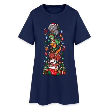 Funny Christmas T-Rex Santa Elf Snowman - Frauen T-Shirt-Kleid - Light Navy - Vorne