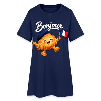 Cute French Croissant Bonjour Paris - Frauen T-Shirt-Kleid - Light Navy - Vorne