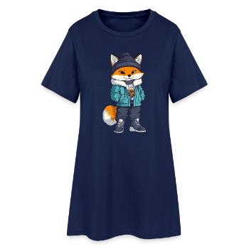 Fuchs mit Winterjacke und Mütze - Frauen T-Shirt-Kleid - Light Navy - Vorne