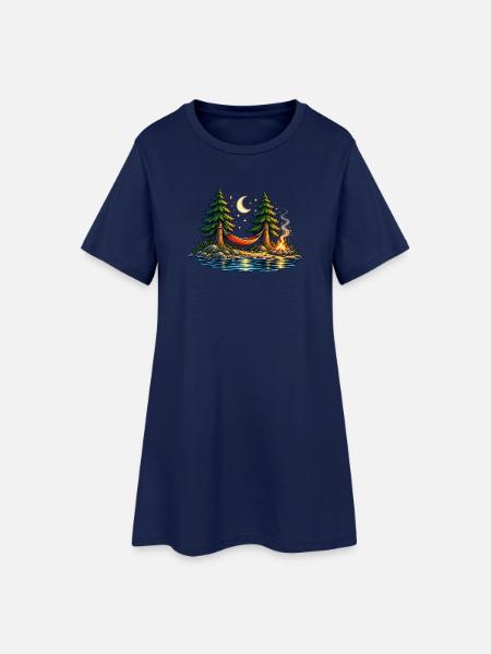 Moonlight Hammock – Auszeit unter Sternen - Frauen T-Shirt-Kleid - Light Navy