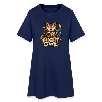 Night Owl Eule Low Poly T-Shirt Nachteule Mond - Frauen T-Shirt-Kleid - Light Navy - Vorne