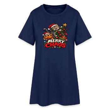 Weihnachtschaos – Katze und Hund - Frauen T-Shirt-Kleid - Light Navy - Vorne