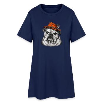 Bulldog im Orange Hut – Retro Flair - Frauen T-Shirt-Kleid - Light Navy - Vorne