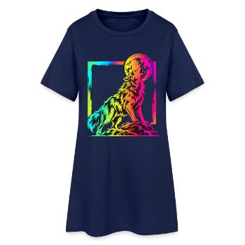 Heulender Wolf – Buntes Neon Graffiti Motiv - Frauen T-Shirt-Kleid - Light Navy - Vorne