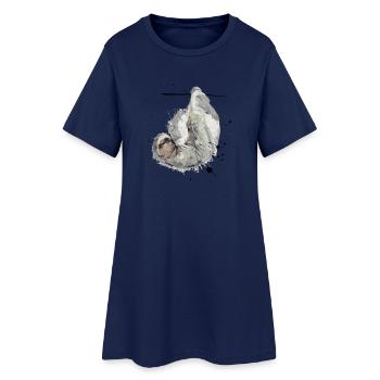 Bequem Hängendes Faultier im Aquarellstil - Frauen T-Shirt-Kleid - Light Navy - Vorne