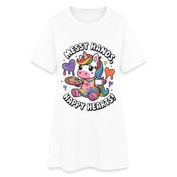 Mains en désordre, cœurs heureux ! - Robe T-shirt Femme - blanc - Devant