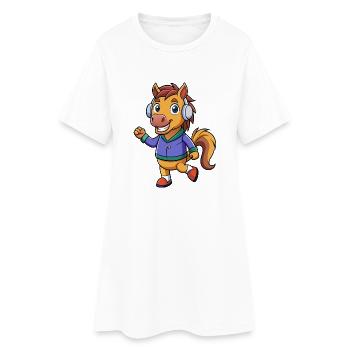 Pferd Lustige Zeichentrickfigur Kopfhörer Musik - Frauen T-Shirt-Kleid - Weiß - Vorne