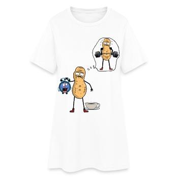 Erdnuss Morgenmuffel Frühaufsteher Bodybuilder - Frauen T-Shirt-Kleid - Weiß - Vorne