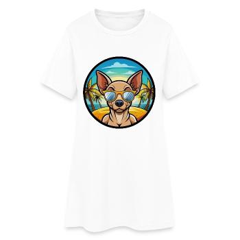 Mexicain Race Chien Sans Poils, Dessin Animé, Lunettes De Soleil, Plage - Robe T-shirt Femme - blanc - Devant