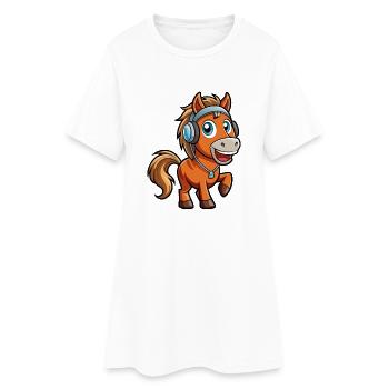 Pferd Lustige Zeichentrickfigur Kopfhörer Musik - Frauen T-Shirt-Kleid - Weiß - Vorne
