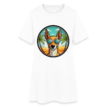 Podenco Ibizenco Hunderasse Cartoon Sonnenbrille Strand - Frauen T-Shirt-Kleid - Weiß - Vorne