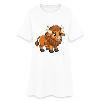 Bison Niedliche Maskottchen Zeichentrickfigur Kawaii - Frauen T-Shirt-Kleid - Weiß - Vorne