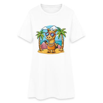 Camel Lustige Cartoon Sommer Strand Sonnenbrille - Frauen T-Shirt-Kleid - Weiß - Vorne