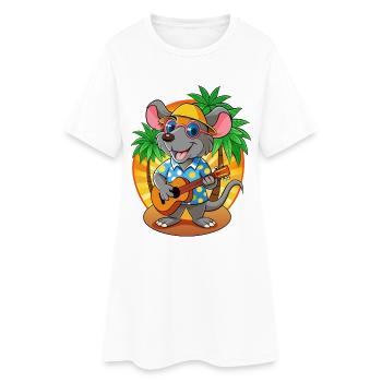 Funny Rat Cartoon Summer Beach Sunglasses Guitar - Women’s T-Shirt Dress - white - Front