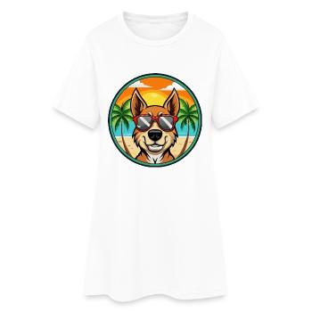 Litauischer Windhund Rasse Cartoon Sonnenbrille Strand - Frauen T-Shirt-Kleid - Weiß - Vorne