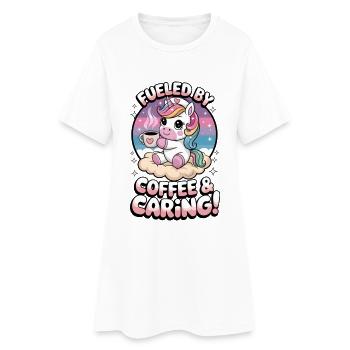 Angetrieben von Kaffee und Fürsorge! - Frauen T-Shirt-Kleid - Weiß - Vorne