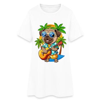 Lustige Mops Hund Sommer Strand Sonnenbrille Hawaiianisch - Frauen T-Shirt-Kleid - Weiß - Vorne