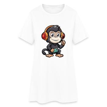 Schimpanse Lustige Cartoon Figur Kopfhörer Musik - Frauen T-Shirt-Kleid - Weiß - Vorne
