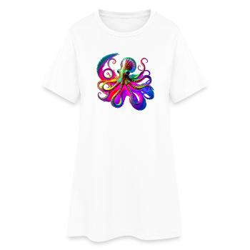 Psychedelischer Neon-Oktopus - Frauen T-Shirt-Kleid - Weiß - Vorne