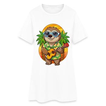 Drôle Paresseux Plage Lunettes De Soleil Hawaïen - Robe T-shirt Femme - blanc - Devant