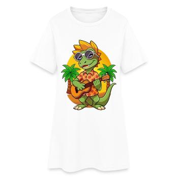 Lustige Eidechse Cartoon Sommer Strand Sonnenbrille - Frauen T-Shirt-Kleid - Weiß - Vorne