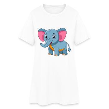 Elephant Cute Mascot Cartoon Character Kawaii - Women’s T-Shirt Dress - white - Front