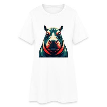 Hippo Cartoon Character Colorful Pet Animal - Women’s T-Shirt Dress - white - Front