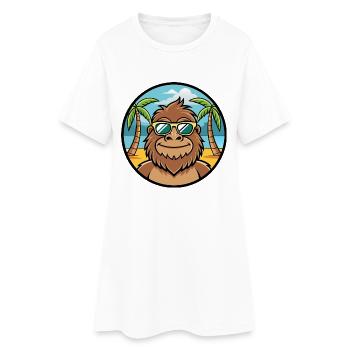 Bigfoot Funny Cartoon Summer Beach Sunglasses Cool - Women’s T-Shirt Dress - white - Front
