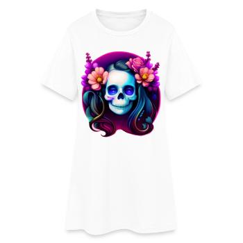 Dame du Crâne Mystique aux Fleurs – Néon Gothique - Robe T-shirt Femme - blanc - Devant