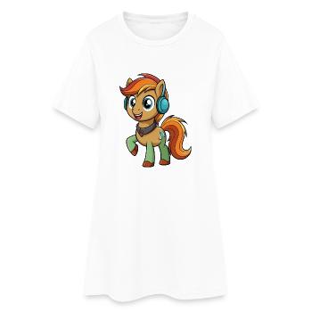 Pony Funny Cartoon Character Headphone Music - Women’s T-Shirt Dress - white - Front