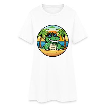 Krokodil Lustige Cartoon Sommer Strand Sonnenbrille - Frauen T-Shirt-Kleid - Weiß - Vorne