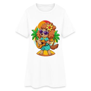 Lustige Pudel Hund Cartoon Sommer Strand Sonnenbrille - Frauen T-Shirt-Kleid - Weiß - Vorne