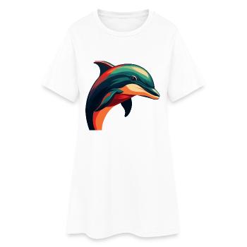 Dolphin Cartoon Character Colorful Pet Animal - Women’s T-Shirt Dress - white - Front
