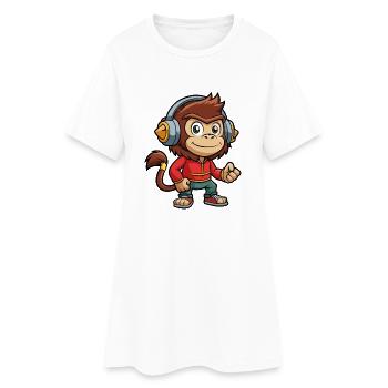Singe Drôle Dessin Animé Personnage Casque Musique - Robe T-shirt Femme - blanc - Devant