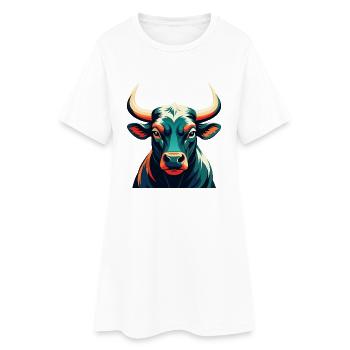 Bull Cartoon Character Colorful Pet Animal - Women’s T-Shirt Dress - white - Front