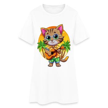 Funny Kitten Cartoon Summer Beach Sunglasses - Women’s T-Shirt Dress - white - Front