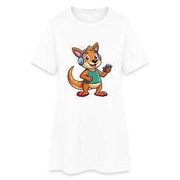 Kangaroo Funny Cartoon Character Headphone Music - Women’s T-Shirt Dress - white - Front