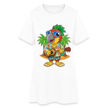 Lustige Papageien-Cartoon-Sommer-Strand-Sonnenbrille - Frauen T-Shirt-Kleid - Weiß - Vorne
