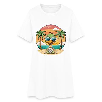 Strauß lustige Cartoon Sommer Strand Sonnenbrille - Frauen T-Shirt-Kleid - Weiß - Vorne