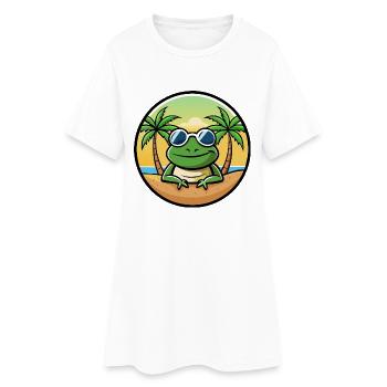 Frog Funny Cartoon Summer Beach Sunglasses Sticker - Women’s T-Shirt Dress - white - Front