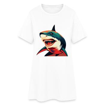 Shark Cartoon Character Colorful Pet Animal - Women’s T-Shirt Dress - white - Front