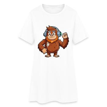 Big Foot Lustige Zeichentrickfigur Kopfhörer Musik - Frauen T-Shirt-Kleid - Weiß - Vorne