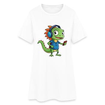 Eidechse Lustige Zeichentrickfigur Kopfhörer Musik - Frauen T-Shirt-Kleid - Weiß - Vorne