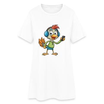 Ostrich Funny Cartoon Character Headphone Music - Women’s T-Shirt Dress - white - Front