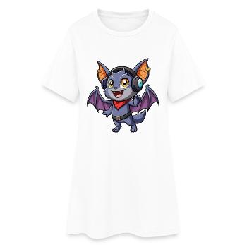 Bat Funny Cartoon Character Headphone Music - Women’s T-Shirt Dress - white - Front