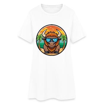 Bison Lustige Cartoon Sommer Strand Sonnenbrille Cool - Frauen T-Shirt-Kleid - Weiß - Vorne